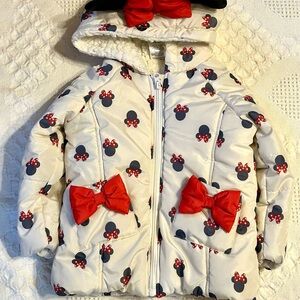 Disney Junior Minnie Mouse Puffer Jacket with Red Bows 3T Sherpa Lined